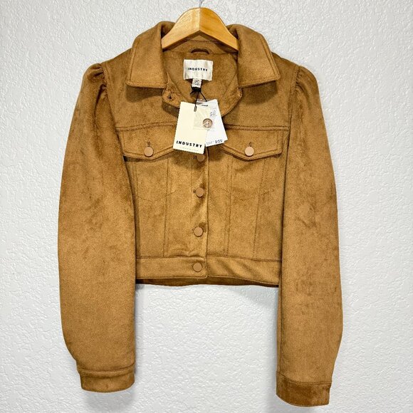 INDUSTRY Jackets & Blazers - INDUSTRY Camel Women's Faux Suede Puff Sleeve Jacket NWT L
